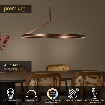 Lucide APPLAUSE - Suspension - Ø 80 cm - LED Dim. - CCT - 1x50W 2700K/4000K - Détecteur à balayage manuel - Café | Premium